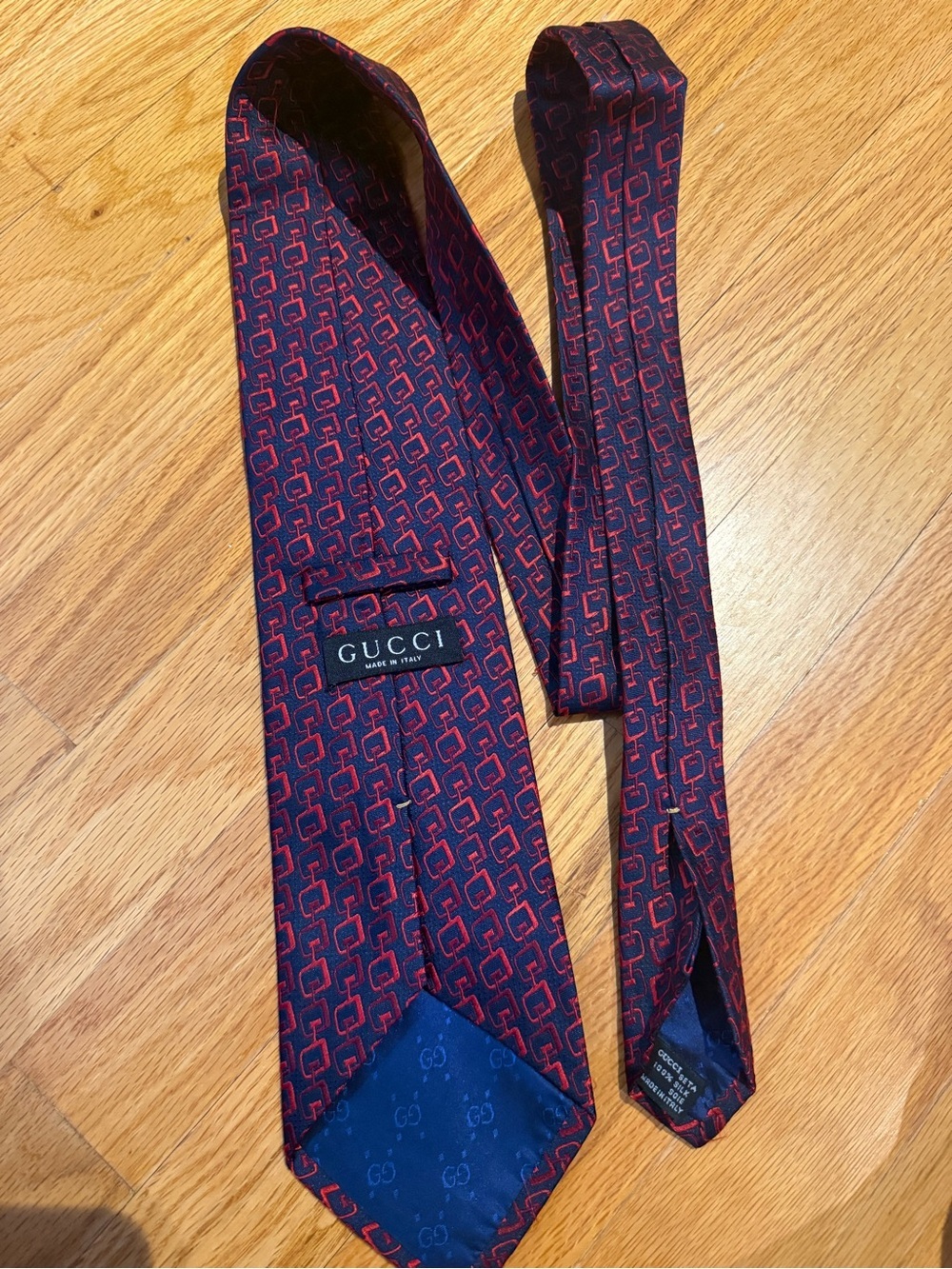 Gucci Vintage Navy and Red Geometric Silk Tie